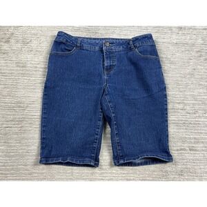 Faded Glory Jean Shorts Womens 10 Blue Dark Wash Denim Bermuda Cotton Blend